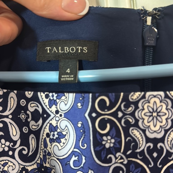 Talbots Blue and White Midi Sheath Dress with Raglan Sleeves - Picture 2 of 4